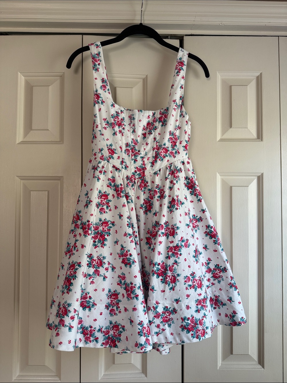 Altar'd State White Mini Dress with Pink & Green Floral Pattern